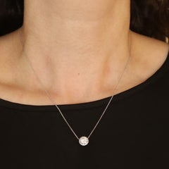 White Gold Diamond Halo Pendant Necklace -14k Round Brilliant 1.63ctw Adjustable
