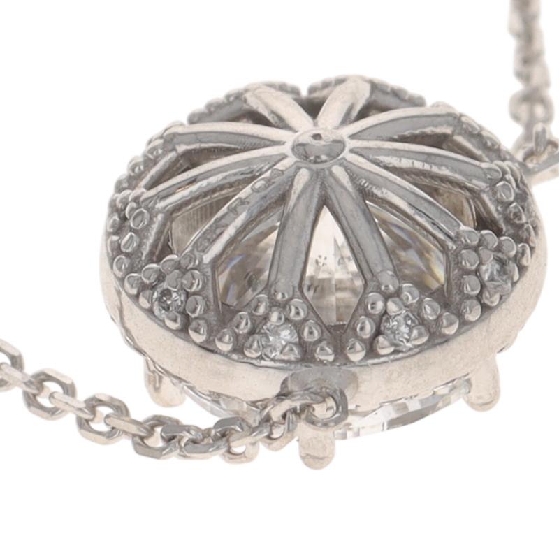 White Gold Diamond Halo Pendant Necklace -14k Round Brilliant 1.63ctw Adjustable im Angebot 1