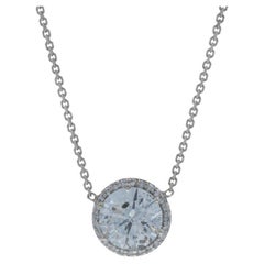 White Gold Diamond Halo Pendant Necklace -14k Round Brilliant 1.63ctw Adjustable