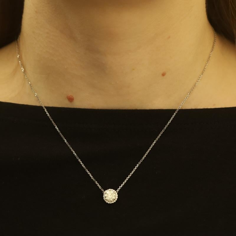 Round Cut White Gold Diamond Halo Pendant Necklace 16
