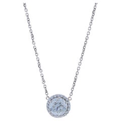 White Gold Diamond Halo Pendant Necklace 16" - 14k Round Brilliant 1.15ctw