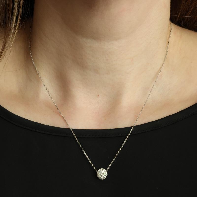 Weißgold Diamant Halo Anhänger Halskette 18 1/4