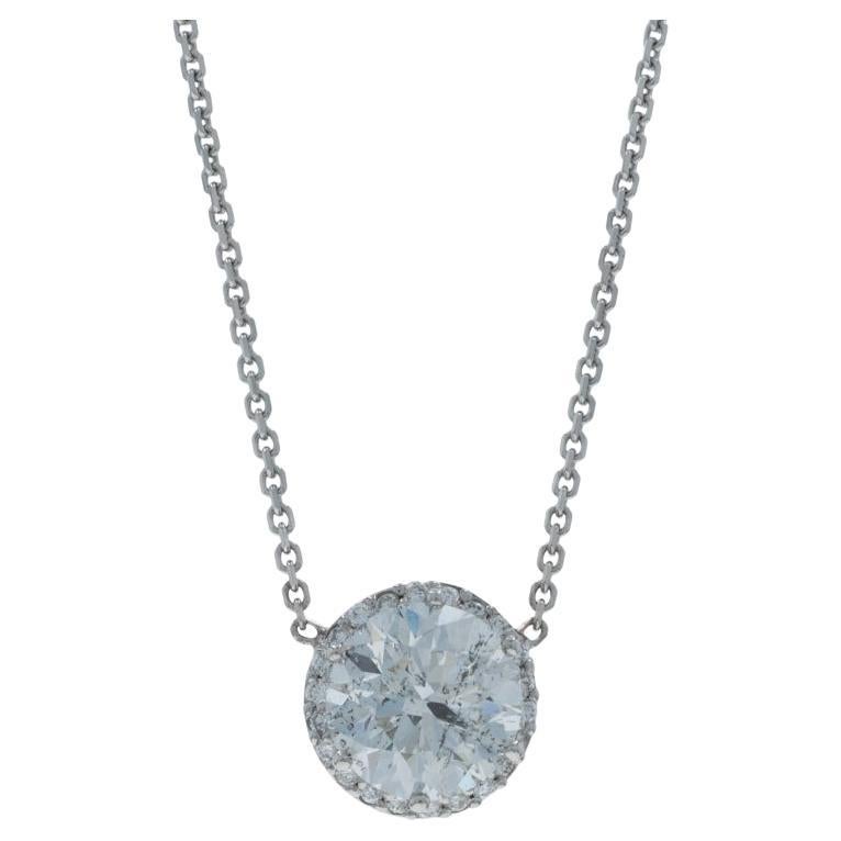 Weißgold Diamant Halo Anhänger Halskette 18 1/4" 14k Rnd 1,69ctw GIA Einstellbar im Angebot