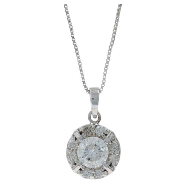 Collana con diamanti a raggiera in oro bianco da 18" - 10k Round Brilliante .70ctw