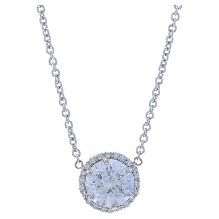 White Gold Diamond Halo Pendant Necklace 18" - 14k Round Brilliant 1.40ctw GIA