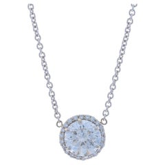 White Gold Diamond Halo Pendant Necklace 18" - 14k Round Brilliant 1.40ctw GIA