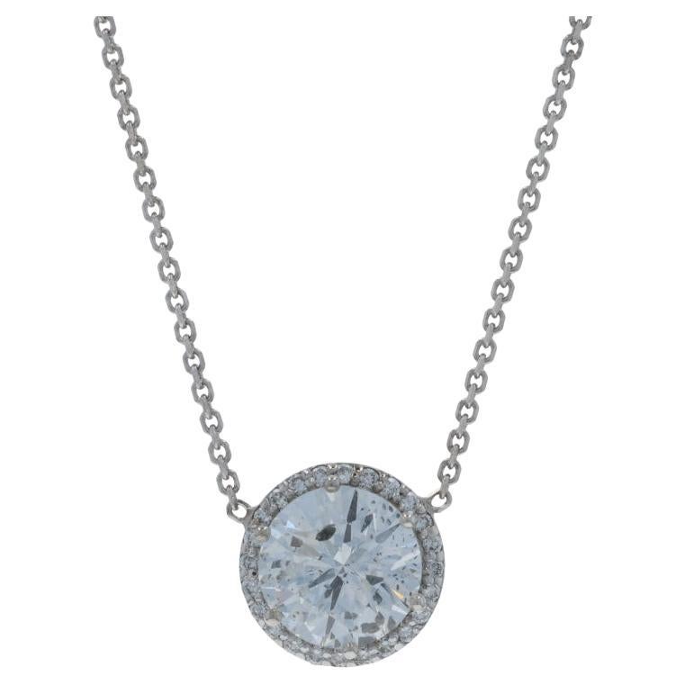 White Gold Diamond Halo Pendant Necklace 18" - 14k Round Brilliant 1.67ctw GIA