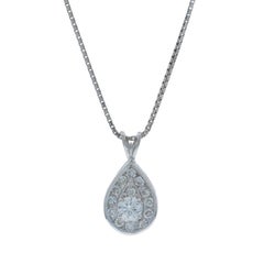 White Gold Diamond Halo Pendant Necklace 20 1/2" - 14k Round .50ctw Teardrop