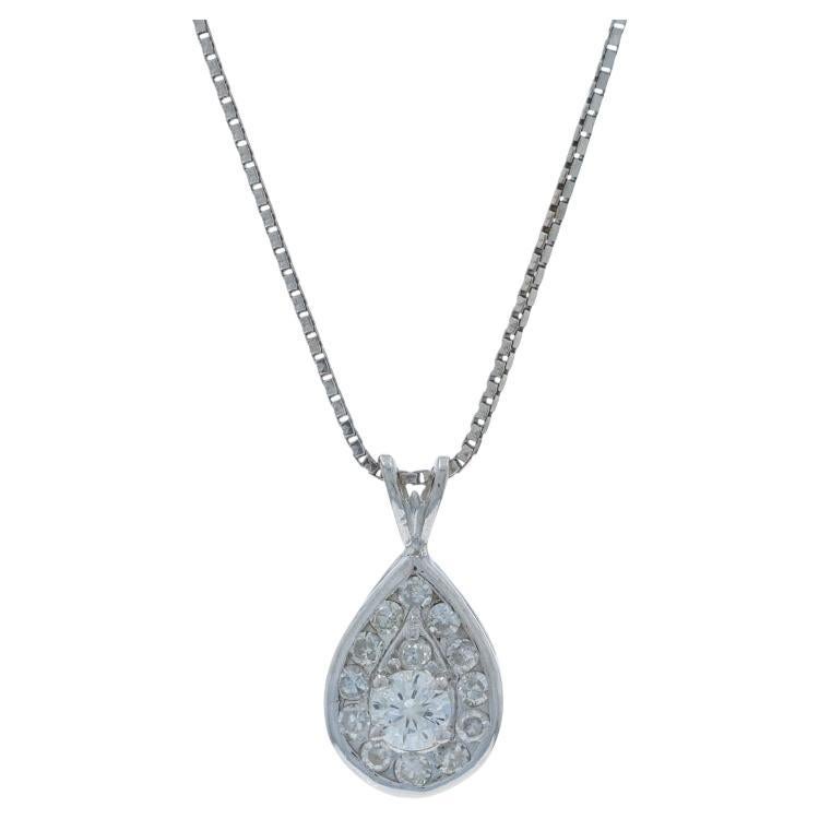 White Gold Diamond Halo Pendant Necklace 20 1/2" - 14k Round .50ctw Teardrop