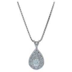 White Gold Diamond Halo Pendant Necklace 20 1/2" - 14k Round .50ctw Teardrop