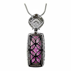Ciondolo aureola in oro bianco con diamante, Kunzite naturale 21,72ct e catena