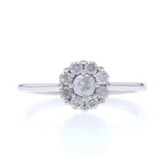 White Gold Diamond Halo Ring - 10k Round Brilliant .50ctw Flower Cathedral
