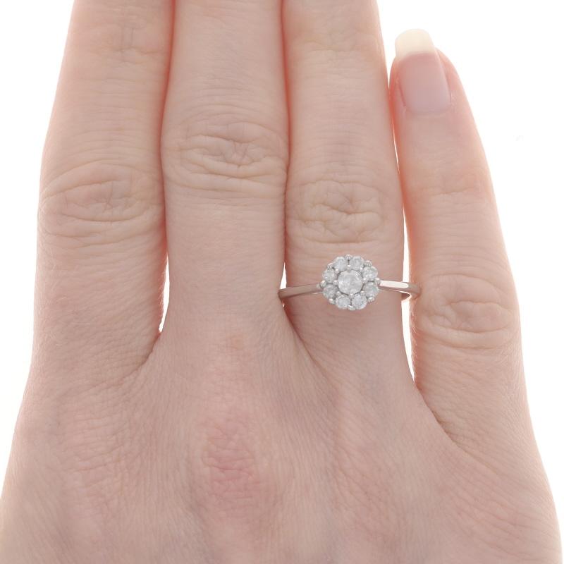 Round Cut White Gold Diamond Halo Ring - 10k Round Brilliant .50ctw Flower Cathedral For Sale