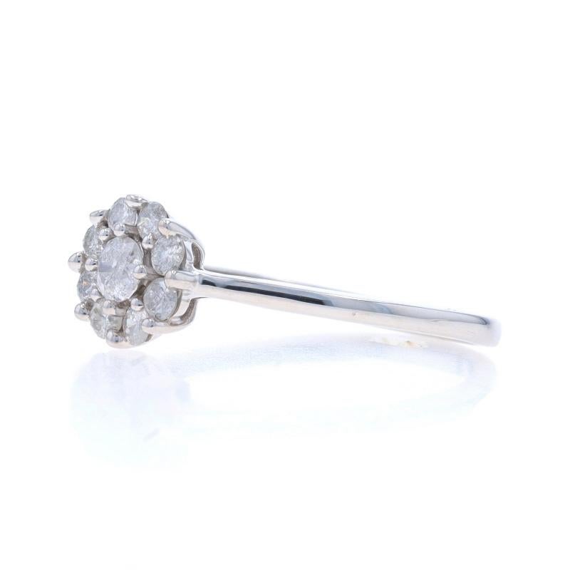 White Gold Diamond Halo Ring - 10k Round Brilliant .50ctw Flower Cathedral In Excellent Condition For Sale In Greensboro, NC