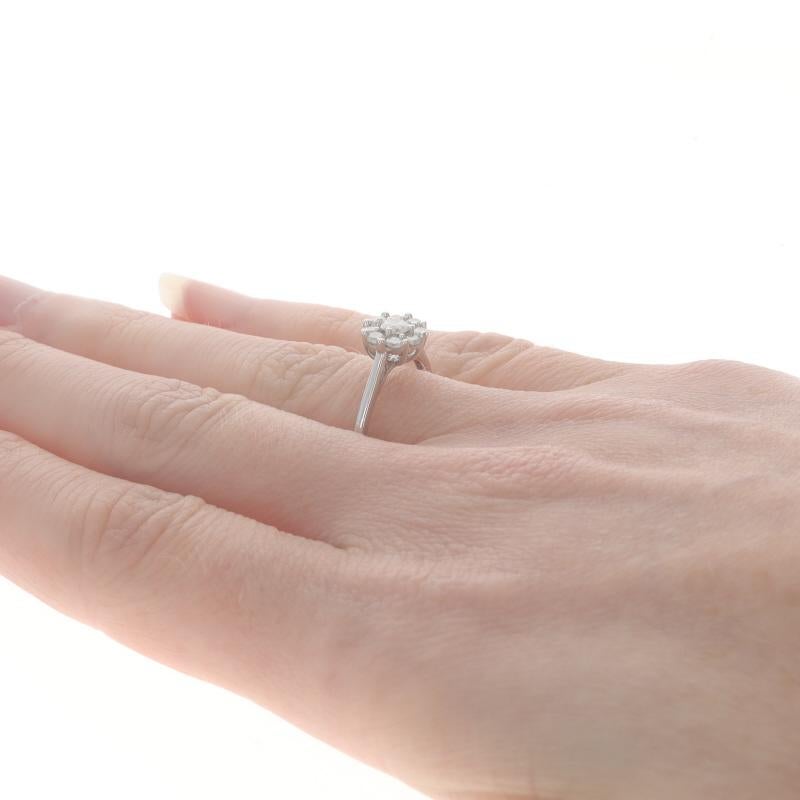 Women's White Gold Diamond Halo Ring - 10k Round Brilliant .50ctw Flower Cathedral For Sale