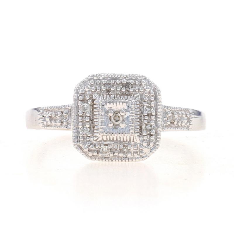 Size: 7 1/4
Sizing Fee: Up 2 sizes for $35 or Down 2 sizes for $30

Metal Content: 10k White Gold

Stone Information
Natural Diamonds
Carat(s): .10ctw
Cut: Single
Color: H - I
Clarity: I1 - I2

Total Carats: .10ctw

Style: Solitaire with Accents