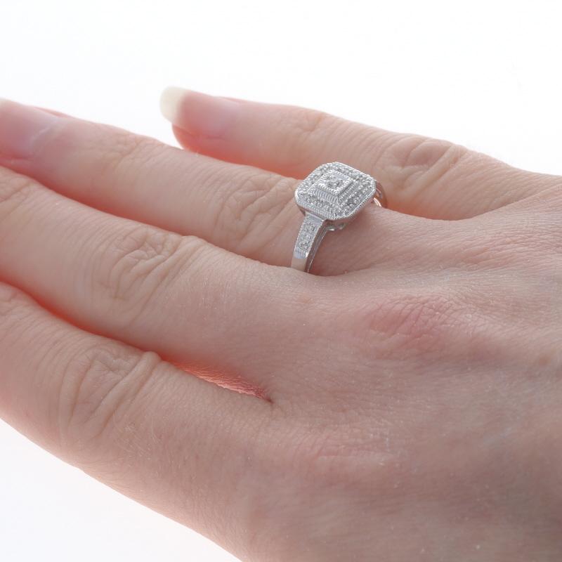 White Gold Diamond Halo Ring - 10k Single Cut .10ctw Milgrain Engagement 1