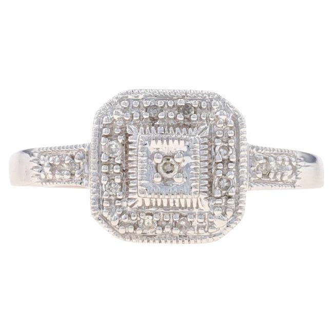 White Gold Diamond Halo Ring - 10k Single Cut .10ctw Milgrain Engagement