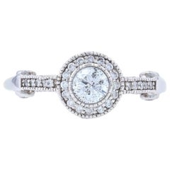 White Gold Diamond Halo Ring, 14 Karat Round Brilliant 1.28 Carat Milgrain