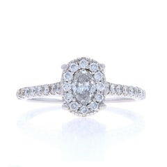 Anello con diamante aureolato in oro bianco - 14k Oval 1.05ctw Engagement
