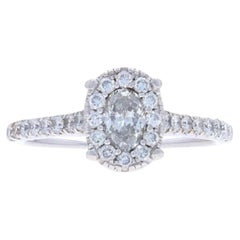 Bague de fiançailles en or blanc - 14k Oval 1.05ctw Diamond Halo Ring