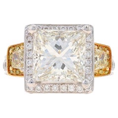 White Gold Diamond Halo Ring - 14k Princess 7.04ctw GIA Milgrain