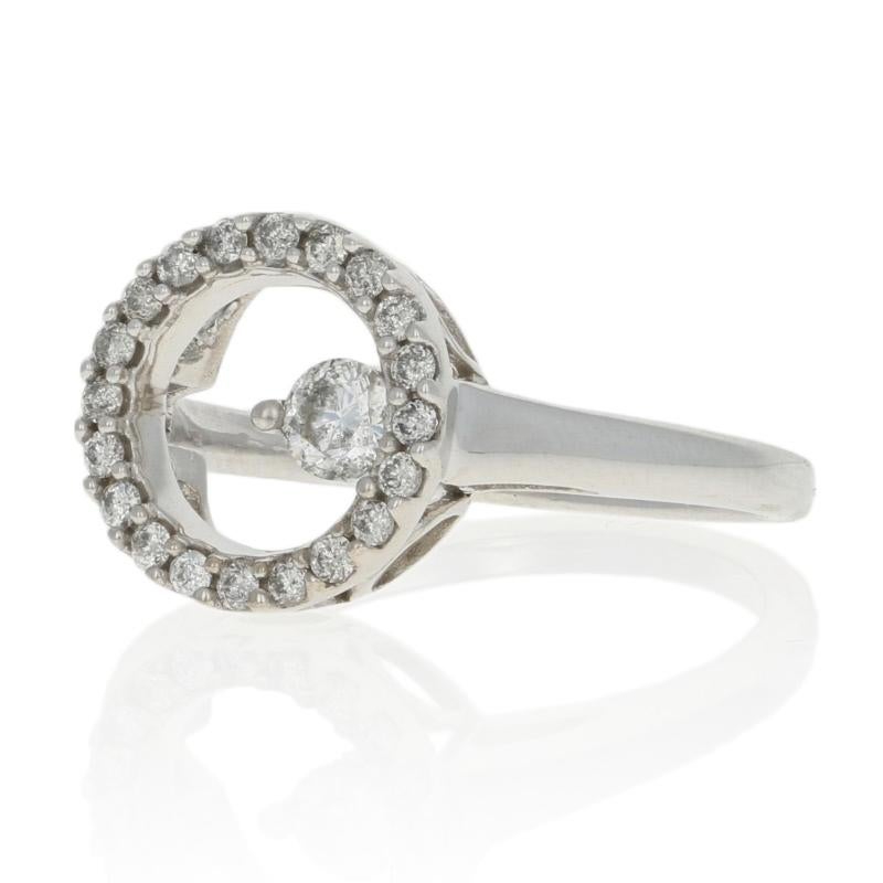 Round Cut White Gold Diamond Halo Ring - 14k Round Brilliant Cut .50ctw For Sale