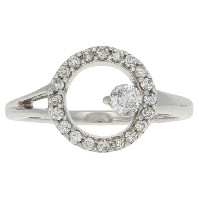 White Gold Diamond Halo Ring - 14k Round Brilliant Cut .50ctw For Sale