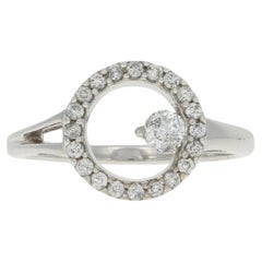 White Gold Diamond Halo Ring - 14k Round Brilliant Cut .50ctw