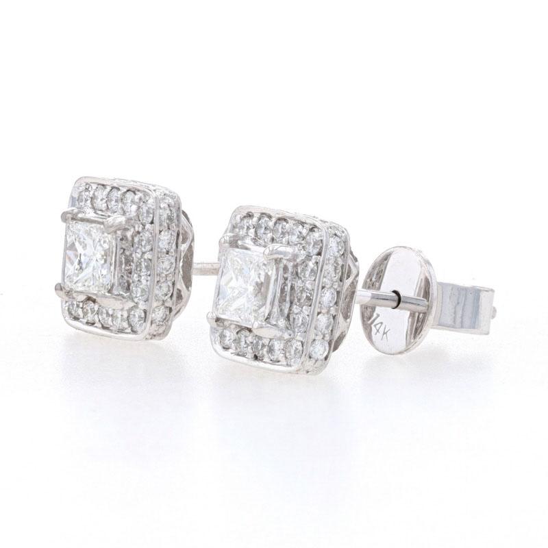 Metal Content: 14k White Gold 

Stone Information: 
Natural Diamonds (centers)
Carats: .55ctw 
Cut: Princess
Color: G - H
Clarity: SI1 - SI2

Natural Diamonds (accents)
Carats: .25ctw 
Cut: Round Brilliant 
Color: G - H
Clarity: SI1

Total Carats: