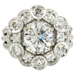 White Gold Diamond Halo Style Ring 3.67 Carat Total Weight