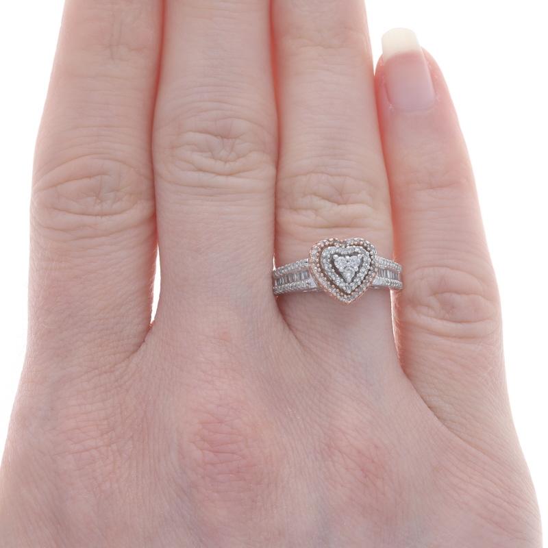Round Cut White Gold Diamond Heart Cluster Double Halo Engagement Ring - 10k Round .50ctw