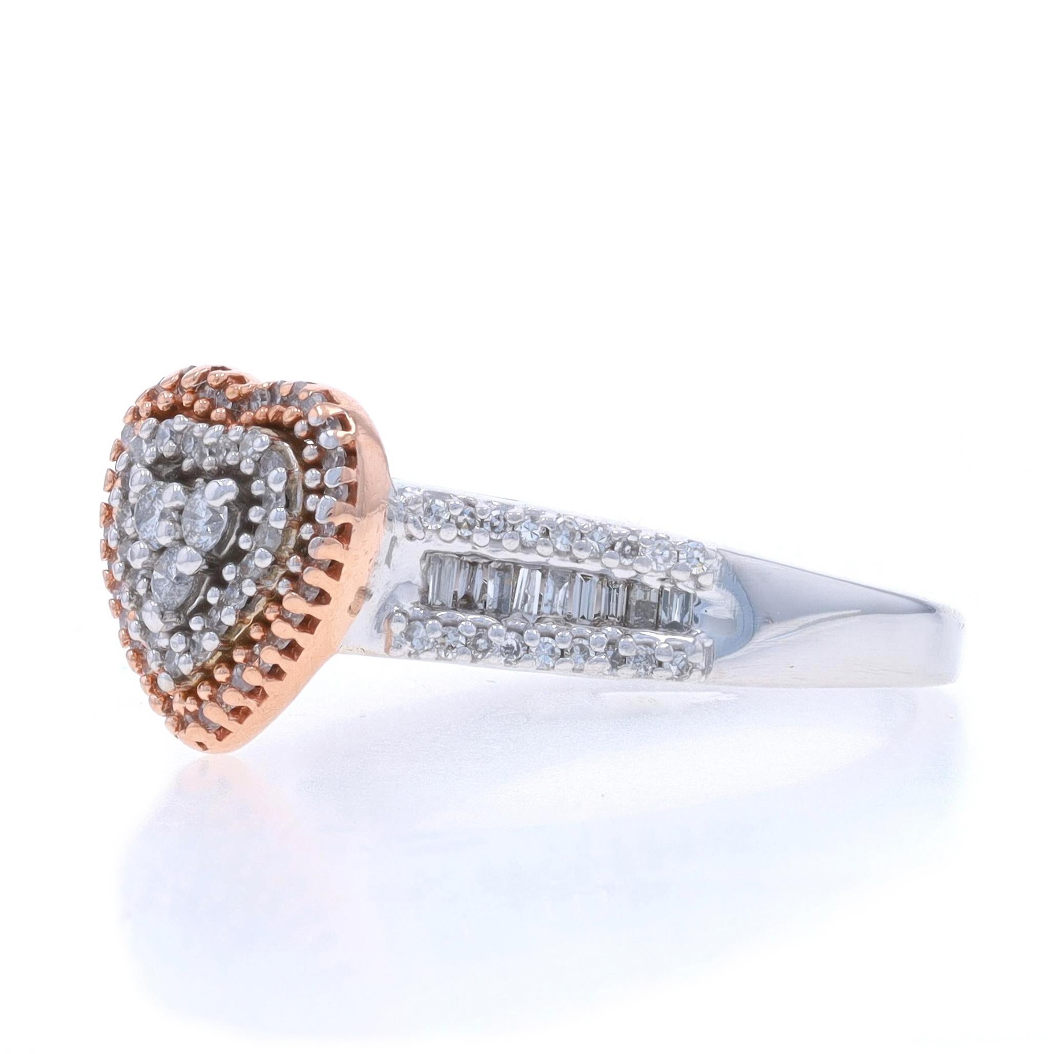 White Gold Diamond Heart Cluster Double Halo Engagement Ring - 10k Round .50ctw In Excellent Condition In Greensboro, NC