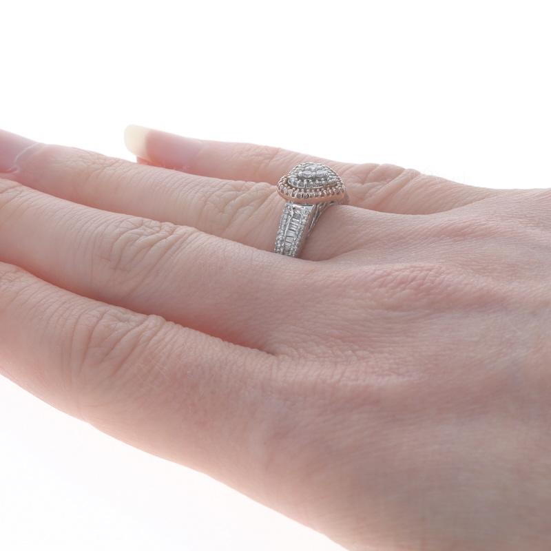 Women's White Gold Diamond Heart Cluster Double Halo Engagement Ring - 10k Round .50ctw