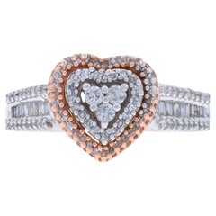White Gold Diamond Heart Cluster Double Halo Engagement Ring - 10k Round .50ctw