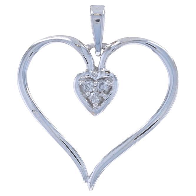 White Gold Diamond Heart Cluster Pendant - 10k Round Brilliant Love