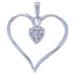White Gold Diamond Heart Cluster Pendant - 10k Round Brilliant Love