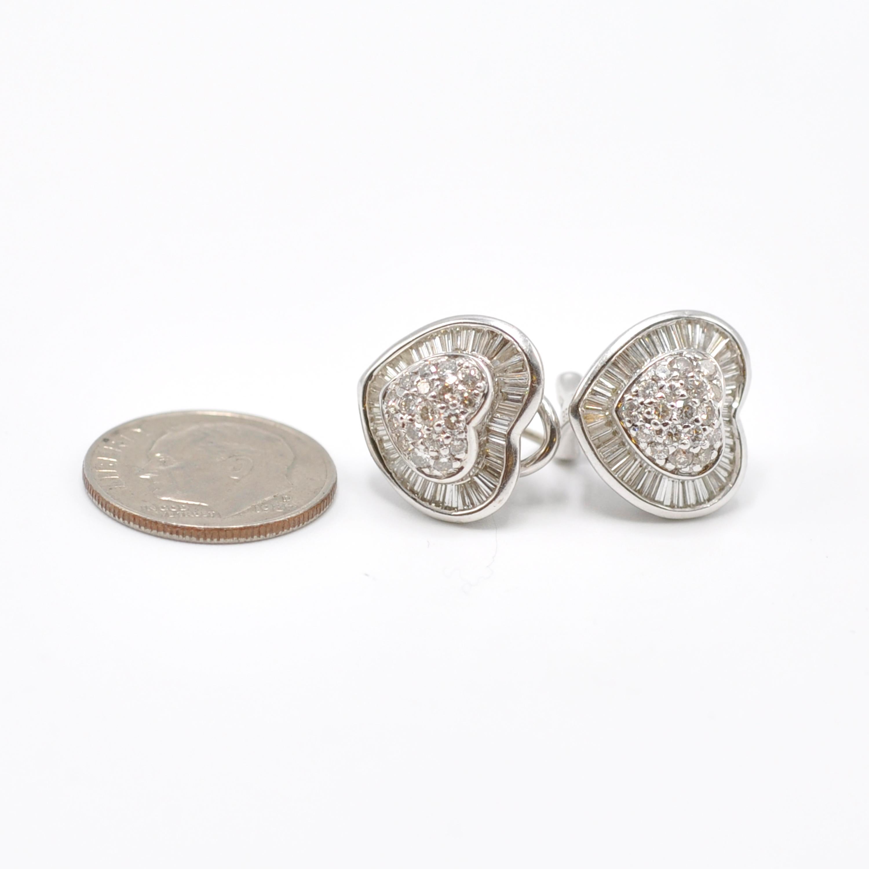 Women's White Gold Diamond Heart Earring Studs