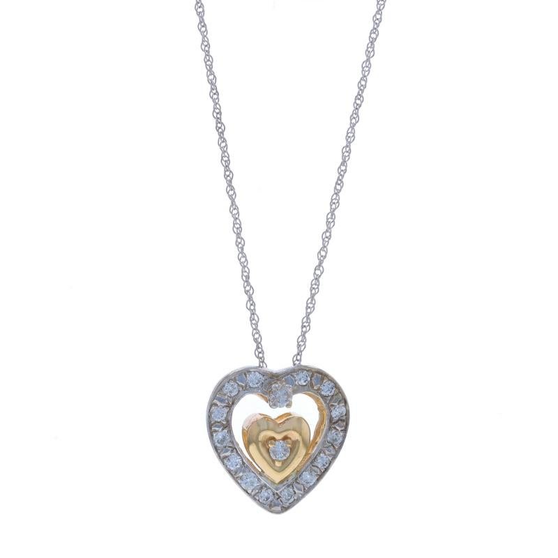 Metal Content: 14k White Gold & 14k Yellow Gold

Stone Information

Natural Diamonds
Carat(s): .25ctw
Cut: Round Brilliant
Color: G - H
Clarity: SI2 - I1

Total Carats: .25ctw

Style: Halo
Chain Style: Prince of Wales
Necklace Style: Chain
Fastening