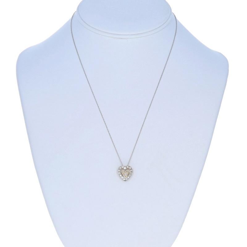 Round Cut White Gold Diamond Heart Halo Pendant Necklace 18