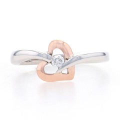 White Gold Diamond Heart Leaf Solitaire Bypass Ring - 10k Round Brilliant