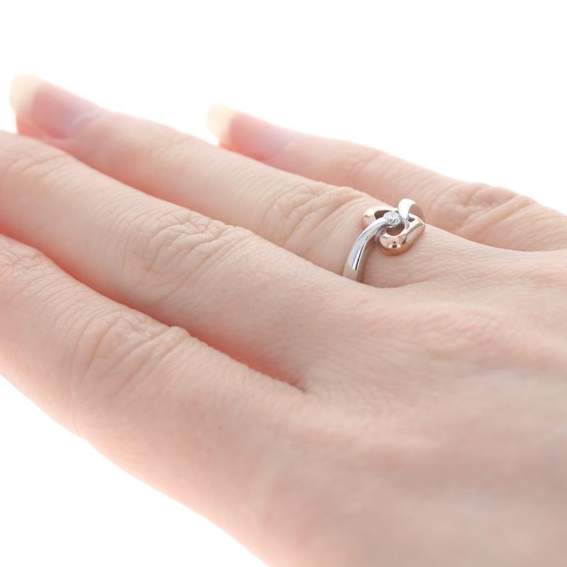 De las mujeres Anillo Bypass Solitario Hoja Corazón Diamante Oro Blanco - 10k Redondo Brillante en venta