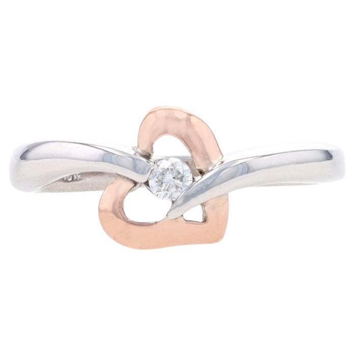 White Gold Diamond Heart Leaf Solitaire Bypass Ring - 10k Round Brilliant For Sale