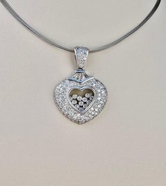 White Gold Diamond Heart Necklace with Floating Diamonds 18K White Gold