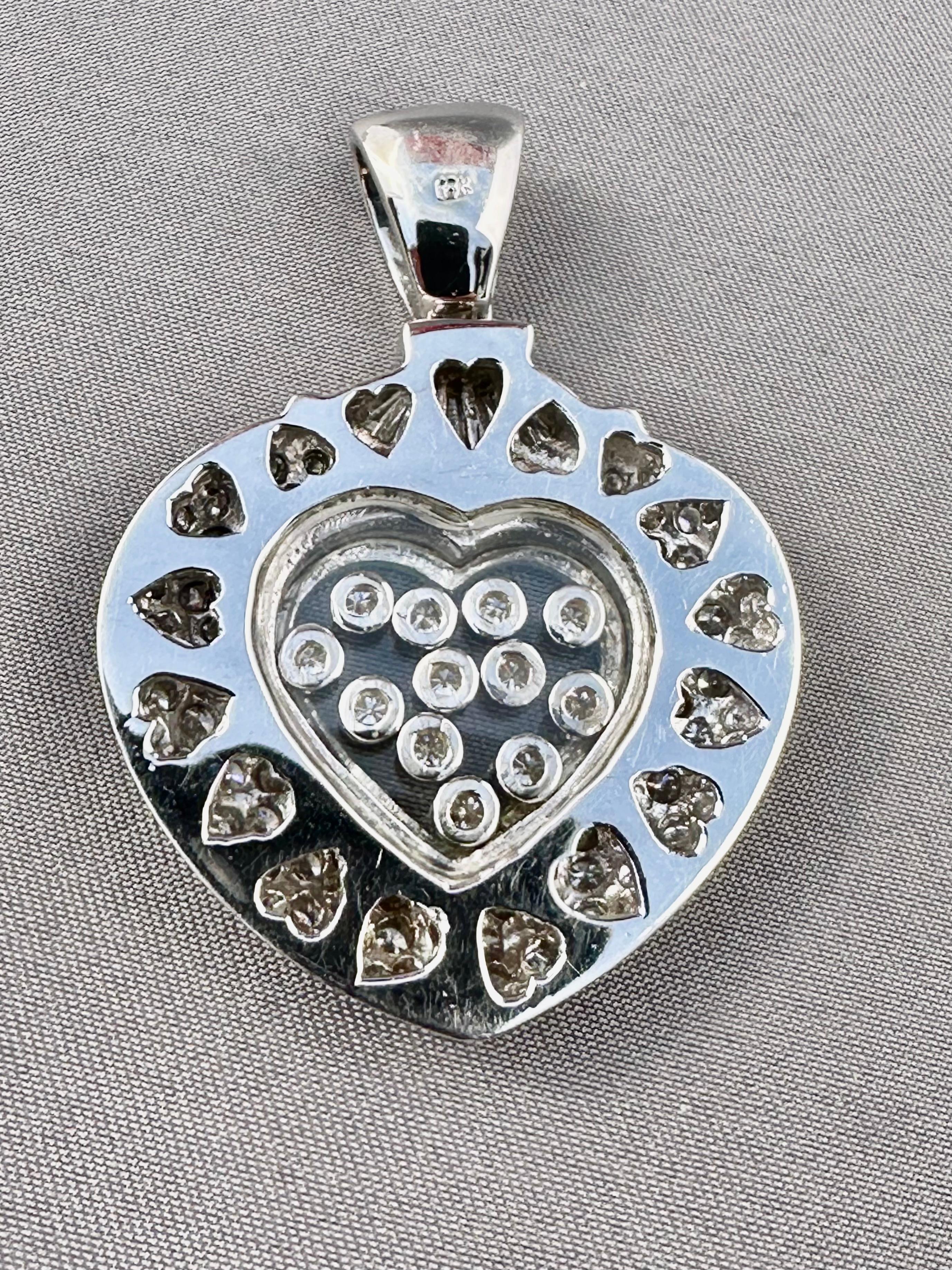 Modern  White Gold Diamond Heart Necklace with Floating Diamonds 18K White Gold For Sale