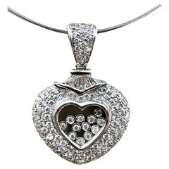  White Gold Diamond Heart Necklace with Floating Diamonds 18K White Gold