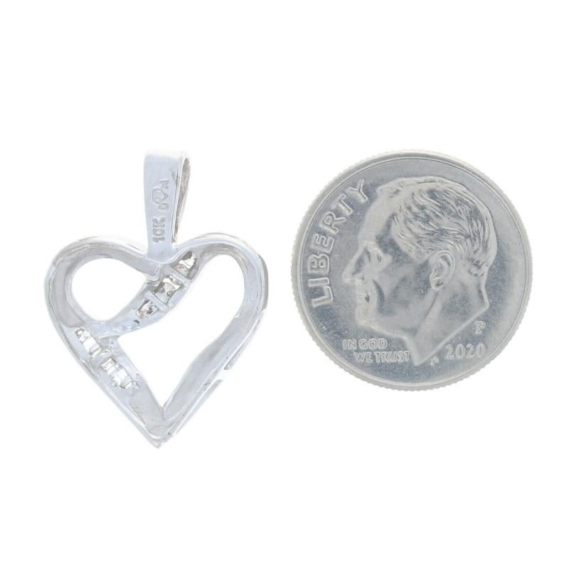 White Gold Diamond Heart Pendant - 10k Round Brilliant & Baguette .15ctw Love In Excellent Condition For Sale In Greensboro, NC