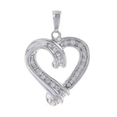 White Gold Diamond Heart Pendant - 10k Single Cut & Baguette .25ctw Love