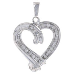 White Gold Diamond Heart Pendant - 10k Single Cut & Baguette .25ctw Love