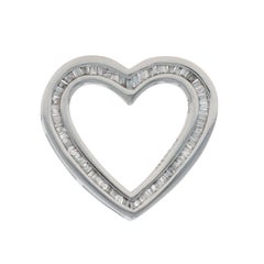White Gold Diamond Heart Pendant - 14k Baguette .25ctw Love